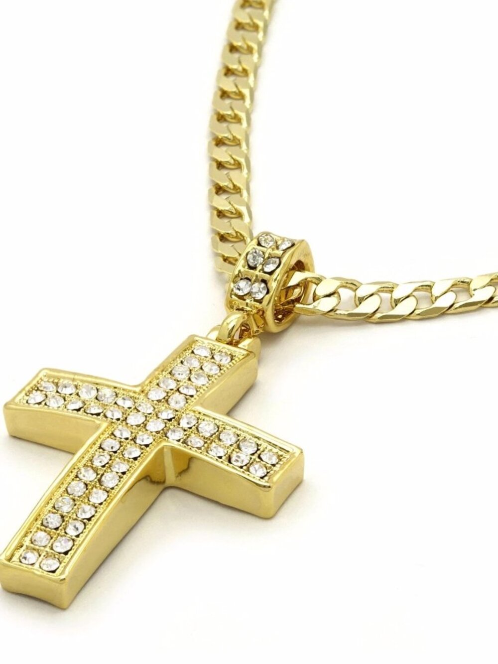 14K Plated CZ Cross Pendant & 24” Cuban Chain